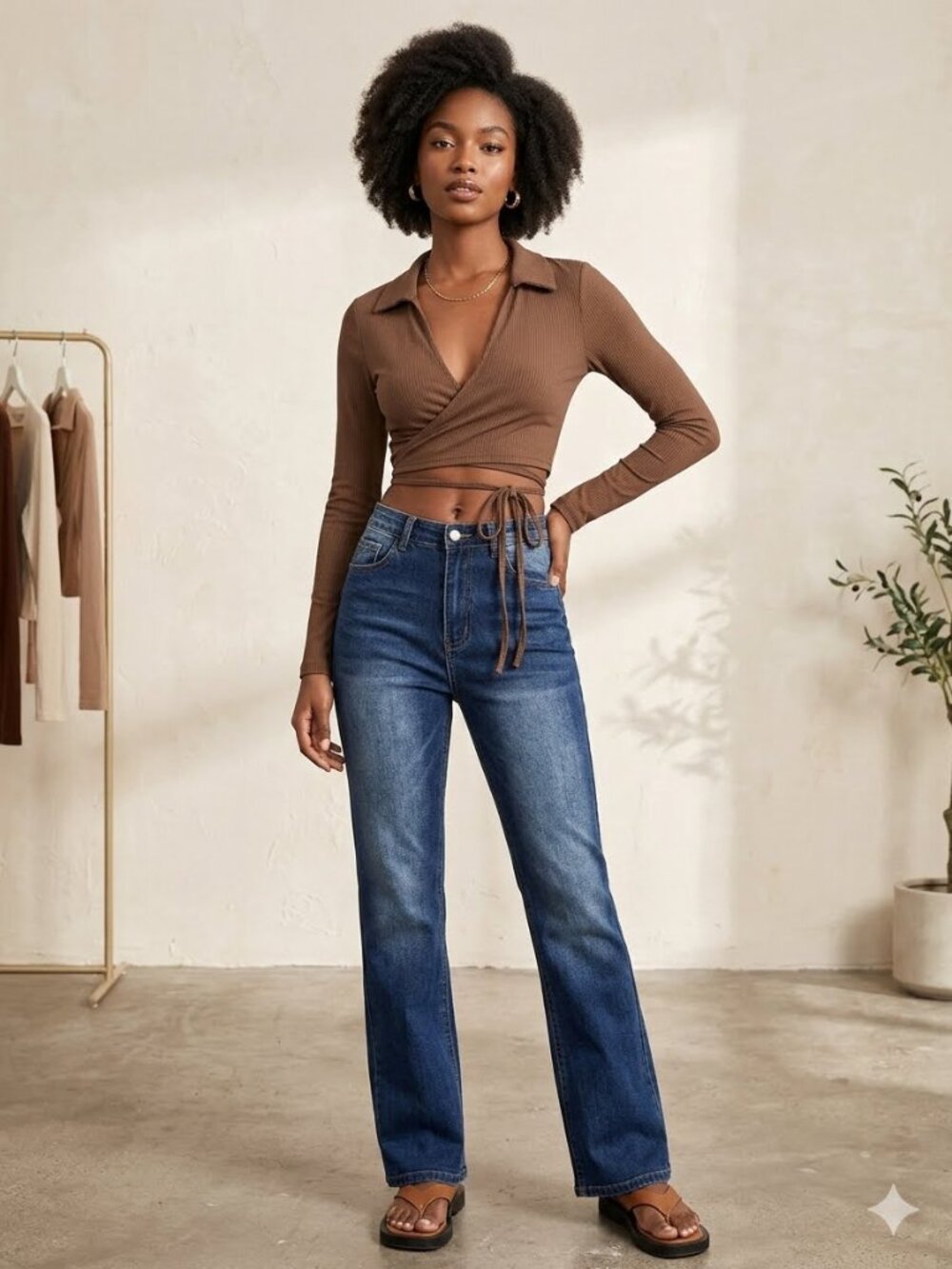 Fashion Nova Garland Brown Ribbed Wrap Tie Crop Top L